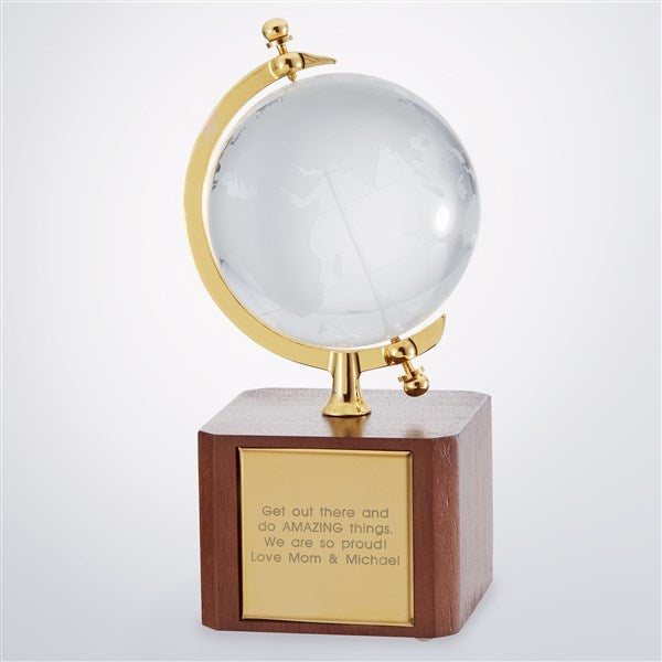Engraved Graduation Crystal and Gold Tabletop Globe  - 42898