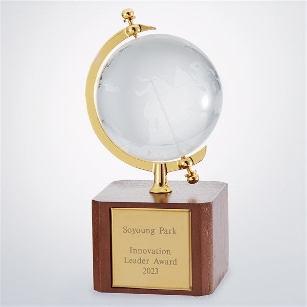 Engraved Recognition Crystal and Gold Globe Award - 42906