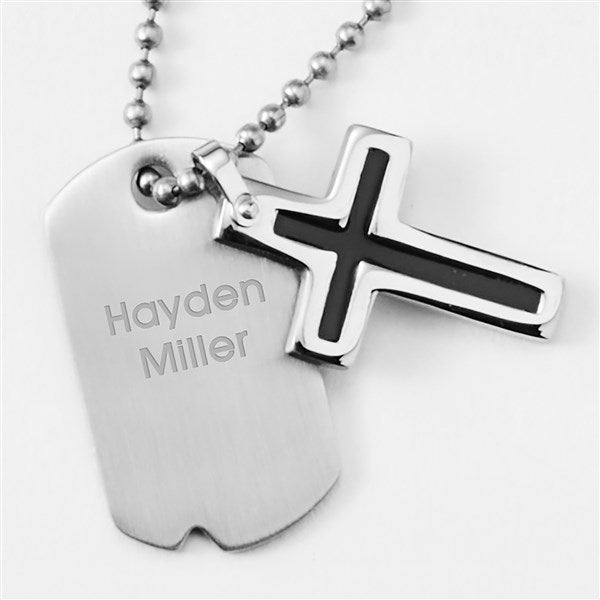 Children's Engraved Cross & Dog Tag Necklace  - 42917
