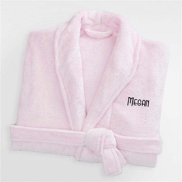 Ladies Classic Luxury Embroidered Fleece Robe - Pink