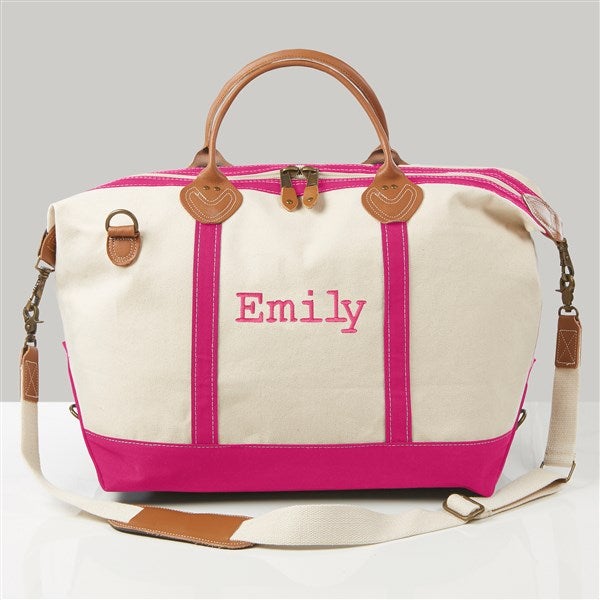 Embroidered Pink Canvas Duffel Bag - 43277
