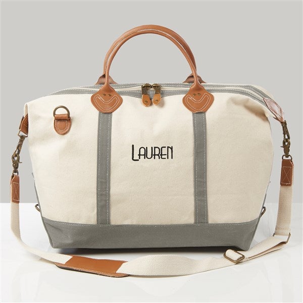 Embroidered Grey Canvas Duffel Bag - 43278