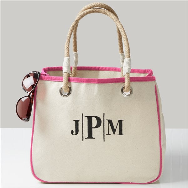 Pink Embroidered Canvas Rope Tote Bag - 43280