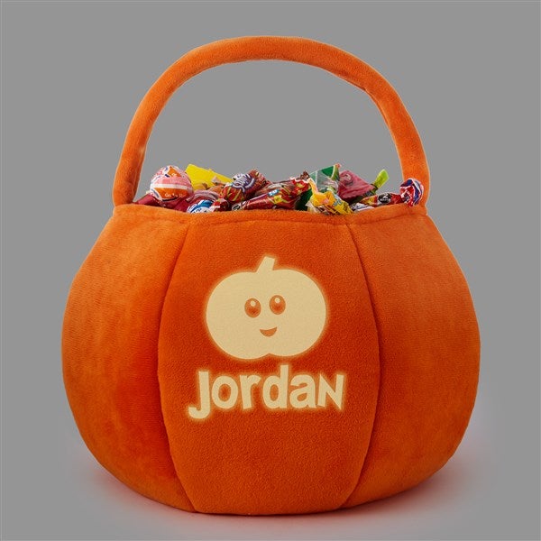 Glow-In-The-Dark Halloween Characters Personalized Plush Pumpkin Treat Bags - 43334