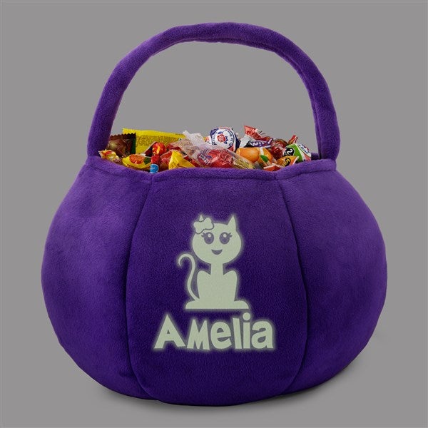 Glow-In-The-Dark Halloween Characters Personalized Plush Pumpkin Treat Bags - 43334