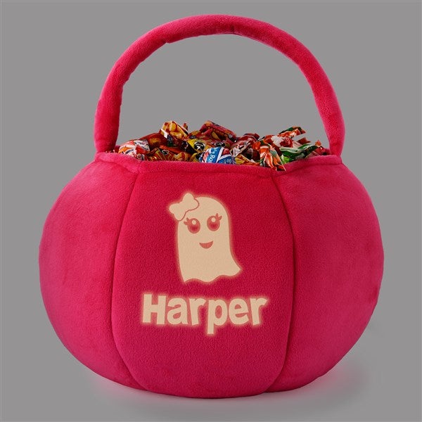 Glow-In-The-Dark Halloween Characters Personalized Plush Pumpkin Treat Bags - 43334