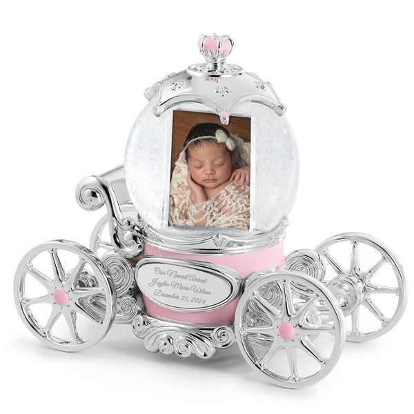 Engraved Princess Carriage Snow Globe for New Baby - 43420