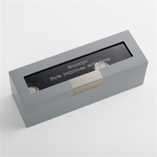 Engraved Birthday Metallic Grey Wooden Watch Box  - 43508