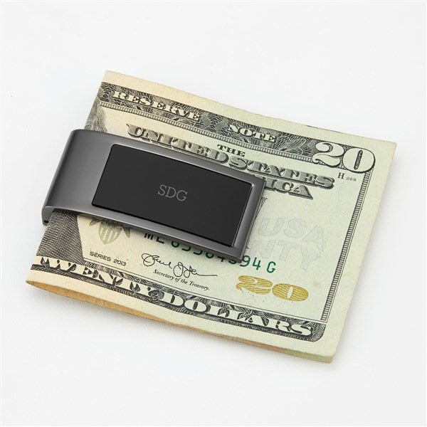 Engraved Monogram Gunmetal and Black Money Clip - 43529