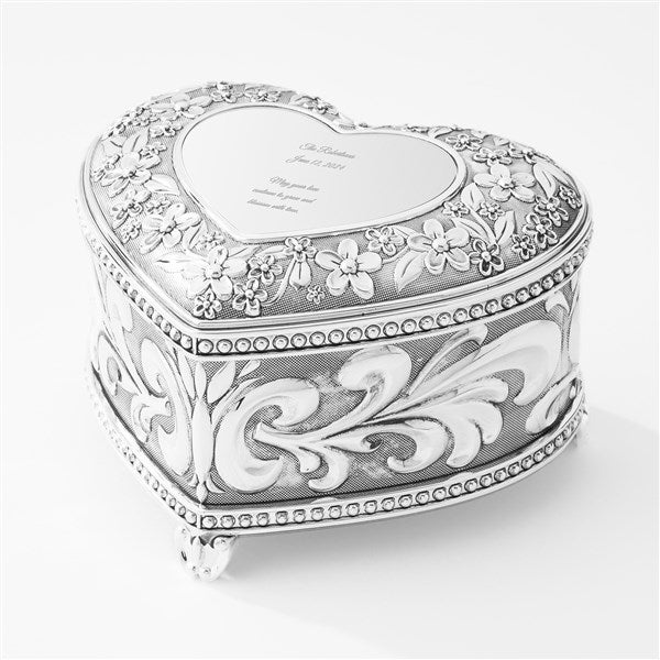 Engraved Wedding Floral Heart Music Box  - 43534