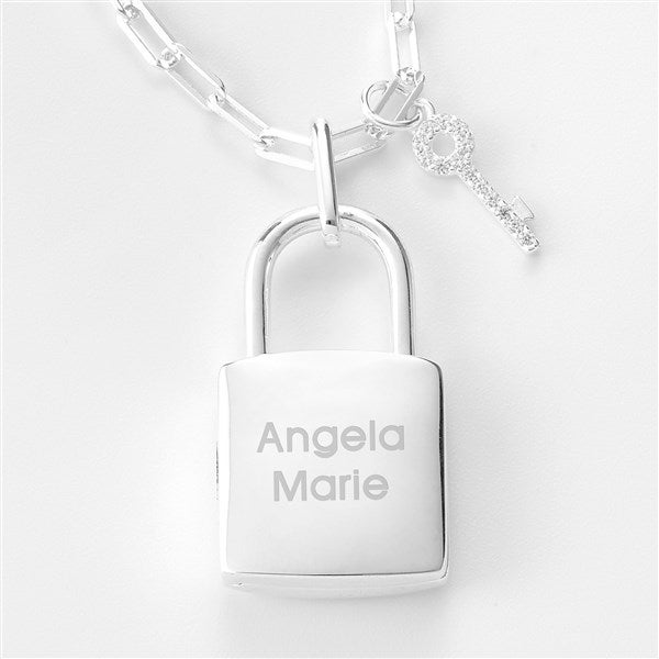 Engraved Sterling Silver Locket and Key Necklace  - 43556
