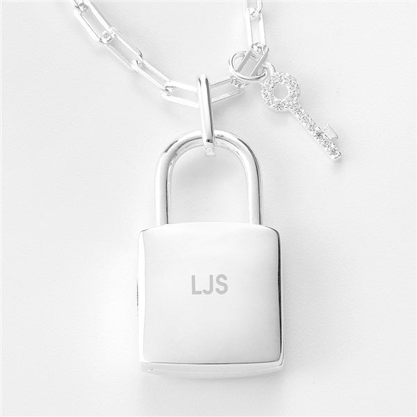 Engraved Memorial Sterling Silver Locket and Key Necklace  - 43560