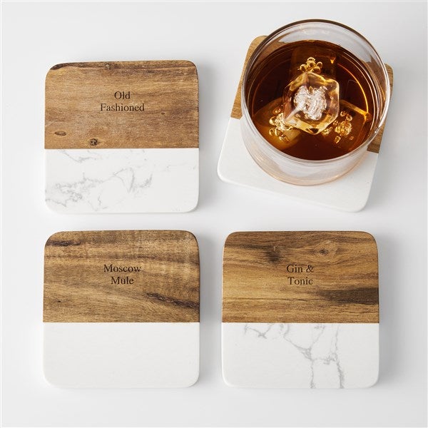 Engraved Entertaining Wood and Marble Coaster Set   - 43732