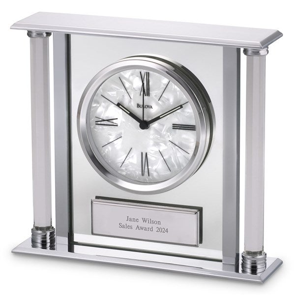 Engraved Bulova Pearlized Column Recognition Clock    - 44738