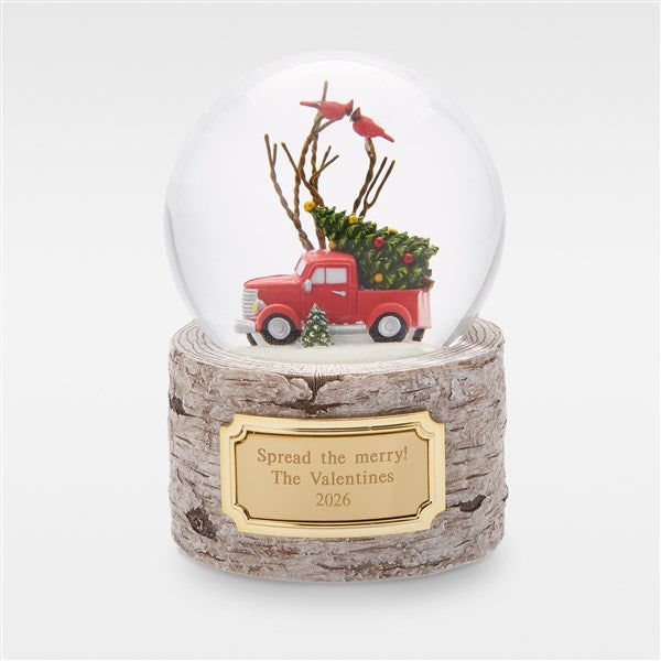 Engraved Holiday Cardinal on House Snow Globe   - 45541