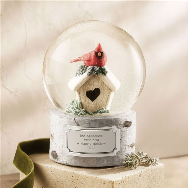 Engraved Holiday Cardinal on House Snow Globe   - 45541