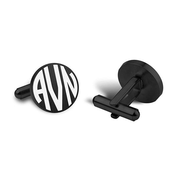 Engraved Round Monogram Cufflinks - Black Tone - 45666D