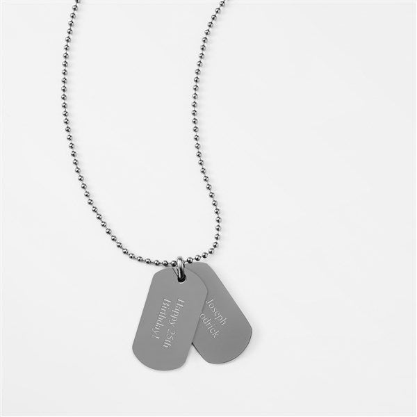 Black Textured Engraved Double Dog Tag Necklace