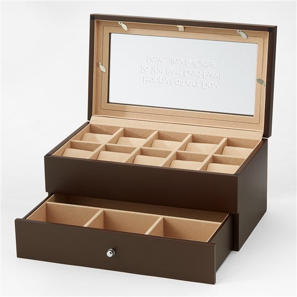 Engraved Espresso Wooden 10 Slot Watch Box with Drawer - 46054
