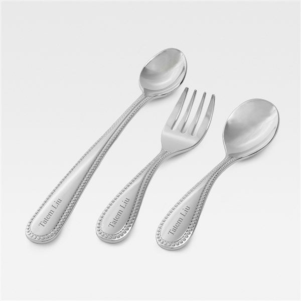 Engraved Baby Beaded Feeding Utensils Set of 3