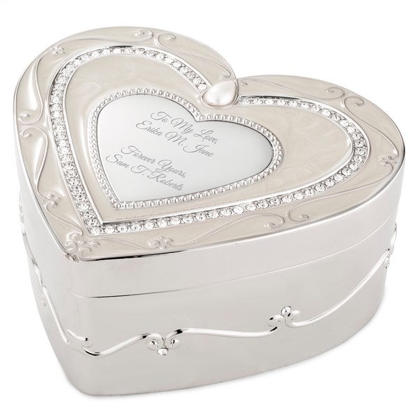 Engraved Heart Silver and Ivory Enamel Keepsake Box - 46104