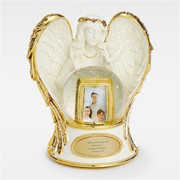 Family Gold & Ivory Guardian Angel Engraved Snow Globe - 46129