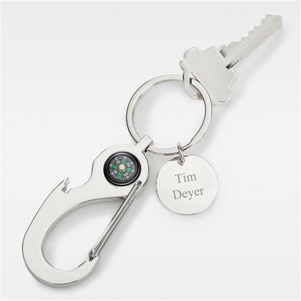 Engraved Compass Clip Keychain