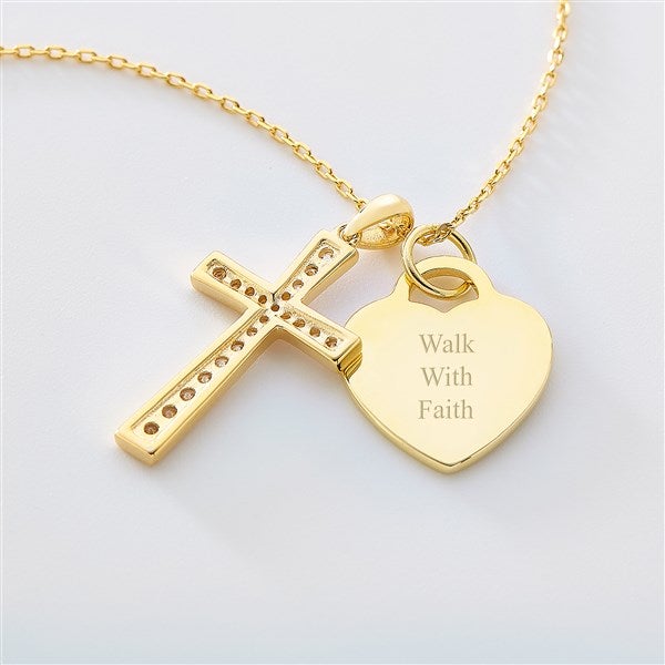 Engraved Cross with Heart Necklace
