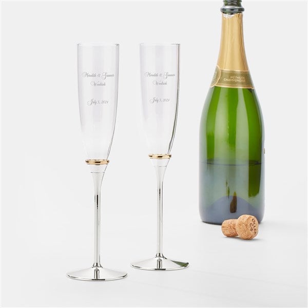 Engraved Thin Gold Band Champagne Flute Set - 46190