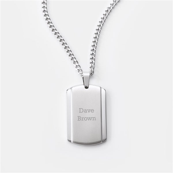 Engraved Silver Dog Tag Necklace- Vertical Text - 46203