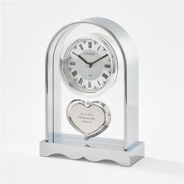 Engraved Glass Silver Heart Wedding Clock - 46232