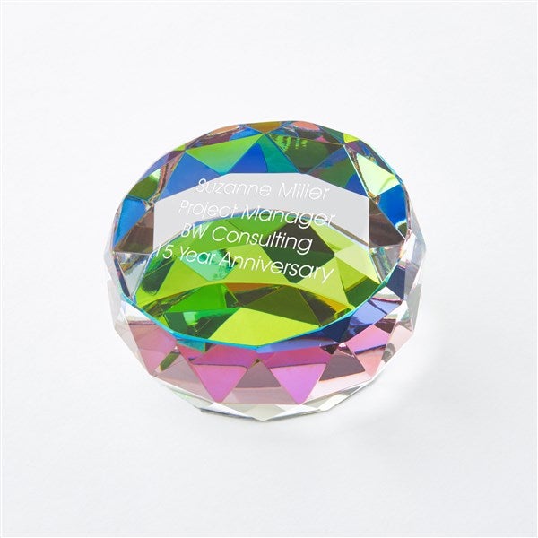 Engraved Iridescent Faceted Crystal Paperweight - 46266