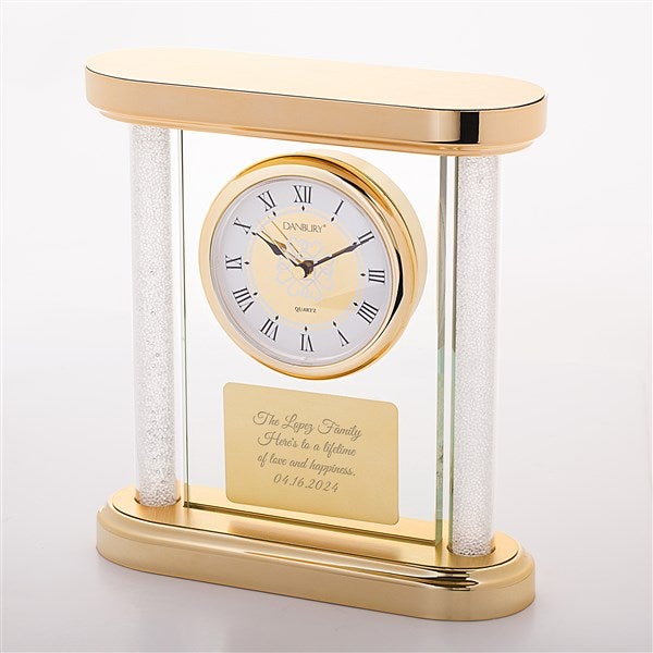 Engraved Gold Glass and Column Clock - 46302