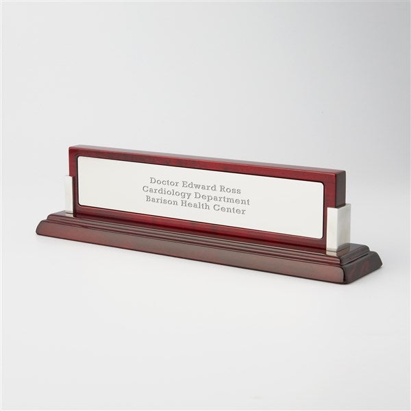 Engraved High Gloss Mahogany and Silver Name Plate   - 46305