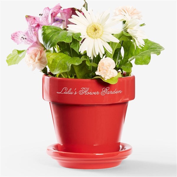 Etched Red Ceramic Flower Pot  - 46570