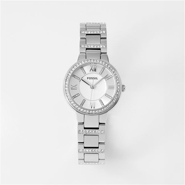 Engraved Fossil Virginia Silver and Crystal Watch  - 46607