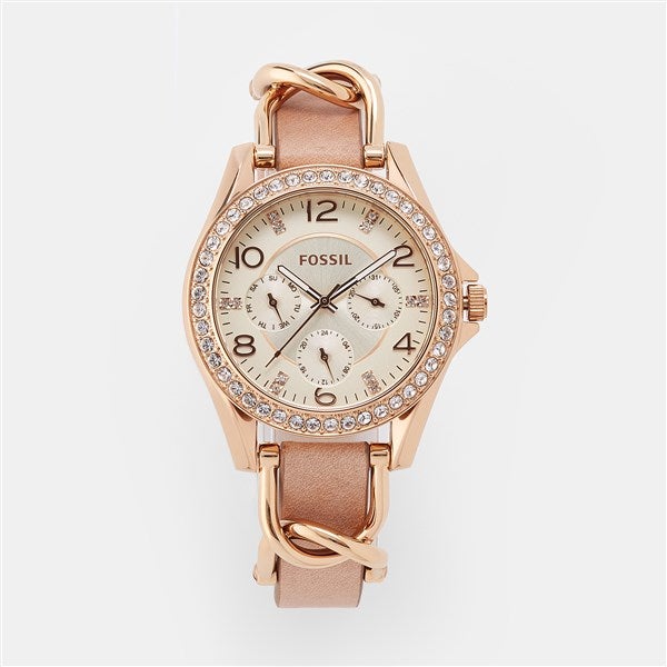  Engraved Fossil Women's Riley Rose Gold Leather Watch   - 47185