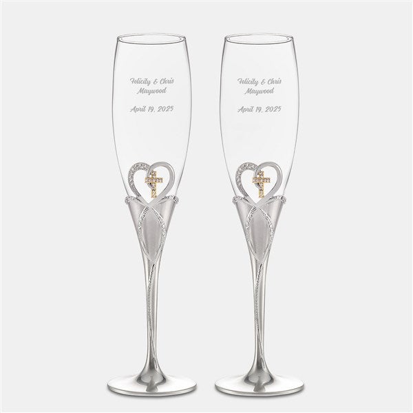 Engraved Cross & Heart Flute Set  - 47194