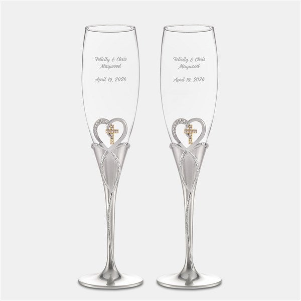 Engraved Cross & Heart Flute Set  - 47194