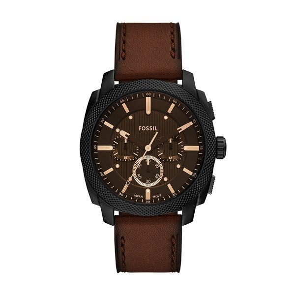 Engraved Fossil Machine Watch with Brown Leather Band - 47213