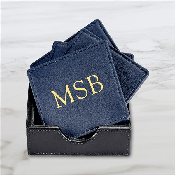 Personalized Leather Square Coaster Set  - 47301D