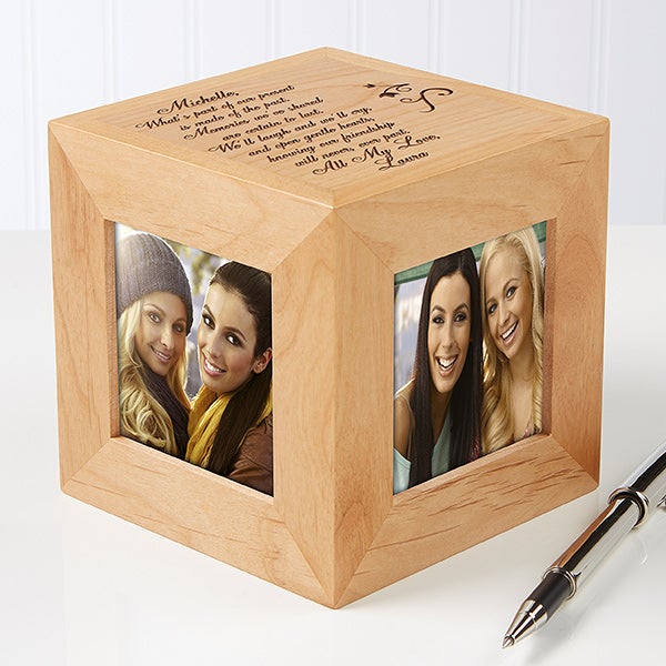 Engraved Friendship Wood Photo Cube Picture Frames