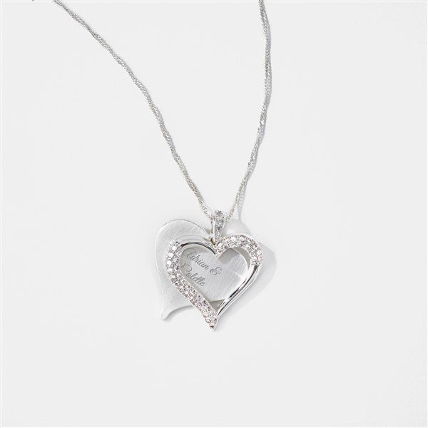 Engraved Silver Plated Brushed Heart Swing Necklace   - 47598