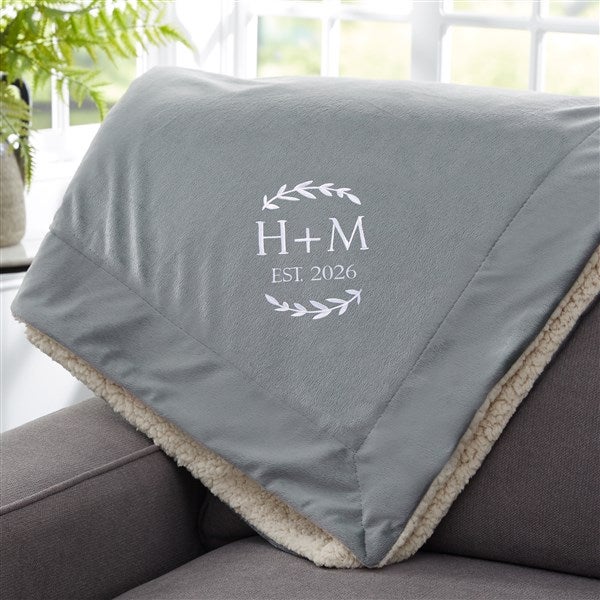 Wedding Initials Embroidered Sherpa Blanket - 47822
