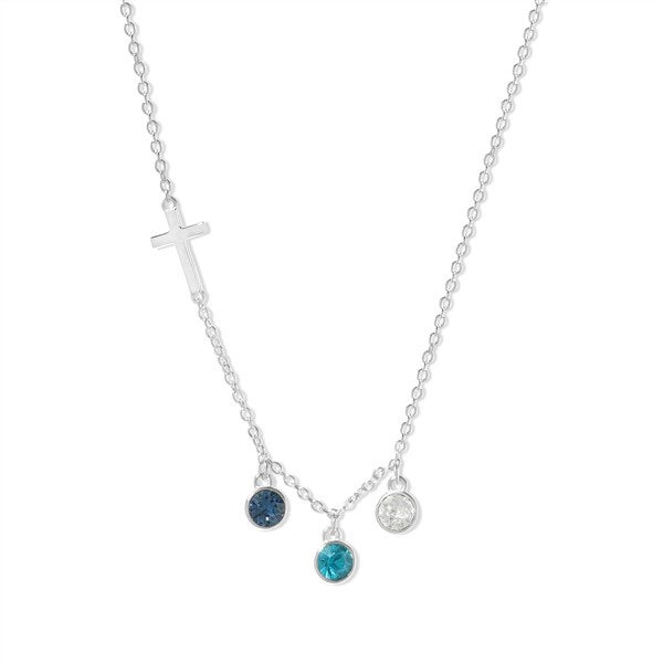 Custom Bezel Set Birthstone Cross Necklace - 48016D