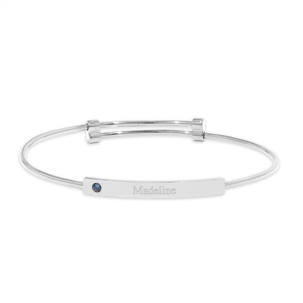 Custom Birthstone Engravable Bar Bangle Bracelet - 48020D