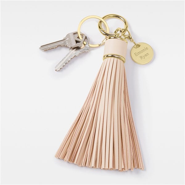 Engraved Blush Leather Tassel Keychain - 48208