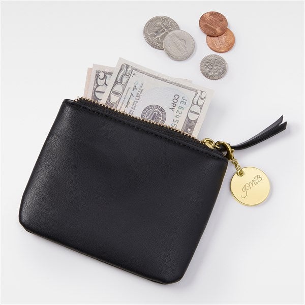 Engraved Black Leather Card and Coin Purse    - 48210
