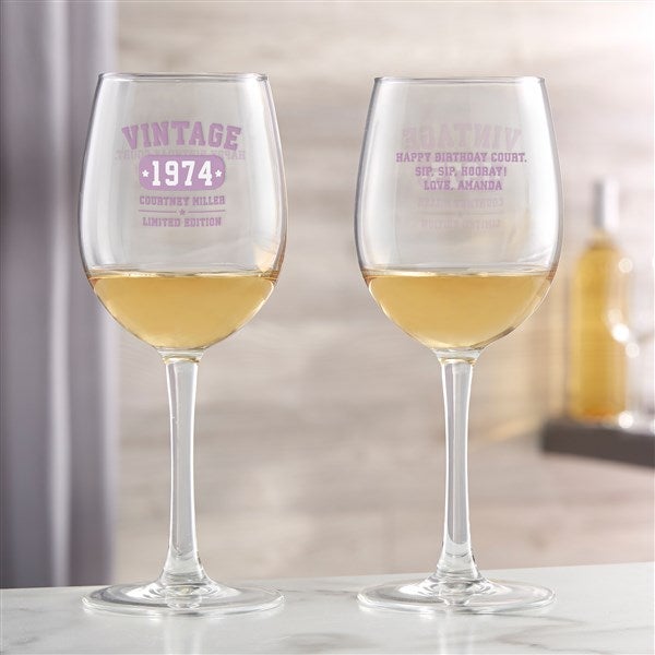 Vintage Birthday Personalized Wine Glasses - 48250