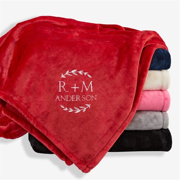 Wedding Initials Embroidered Fleece Throw Blanket - 48465
